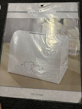 White Wedding Card Box with Silver Heart Design
